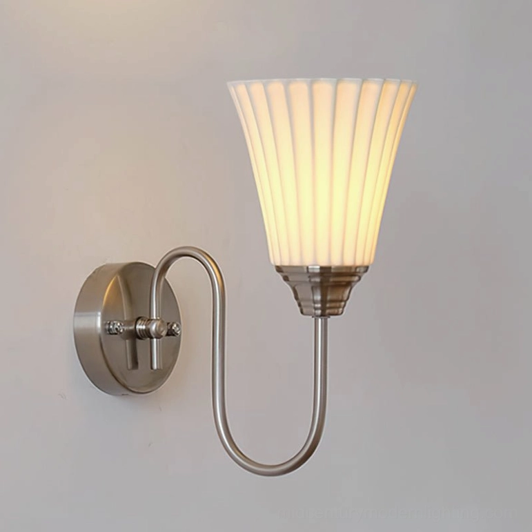 Trumpet ceramic wall sconce in brushed nickel finish - elegant mid-century modern sconce