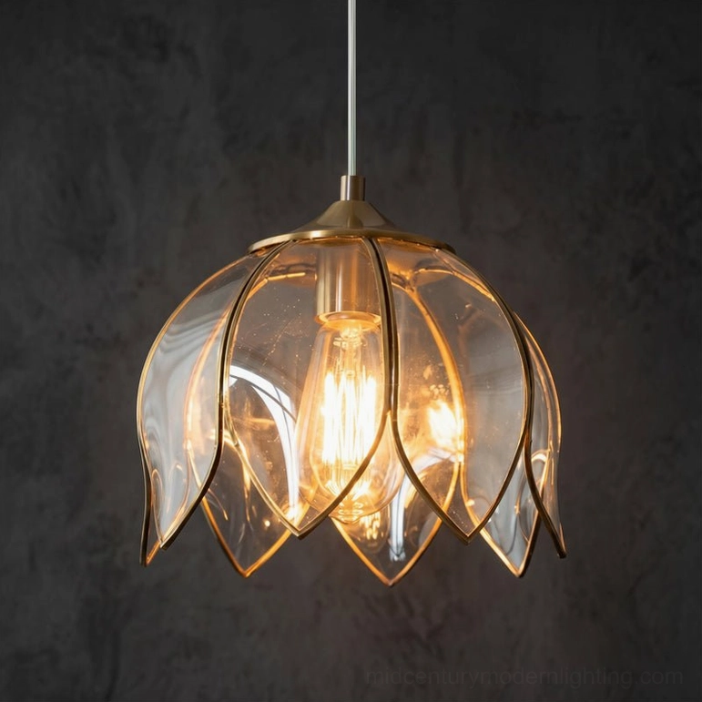 Turrella Model B clear and brass glass pendant light in compact size for standard ceilings
