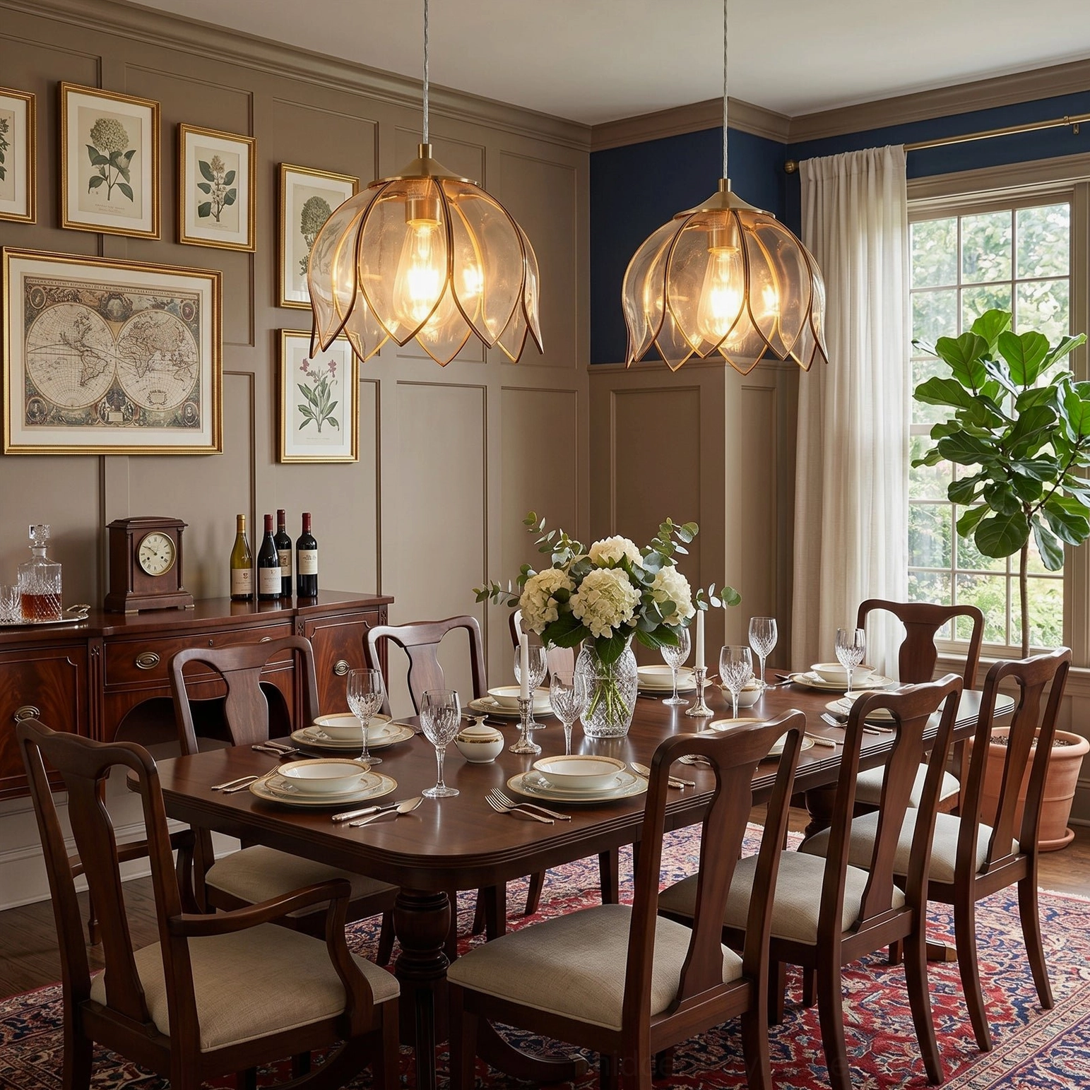 Turrella glass pendant light showing petal-inspired shade design and brass hardware