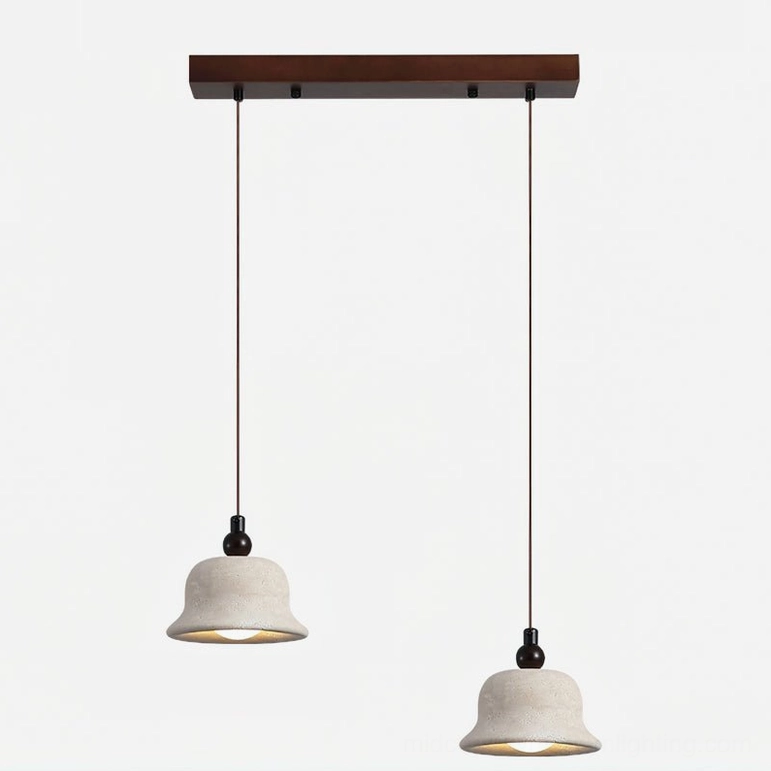 Twin travertine bell pendant lights two lamp configuration linear