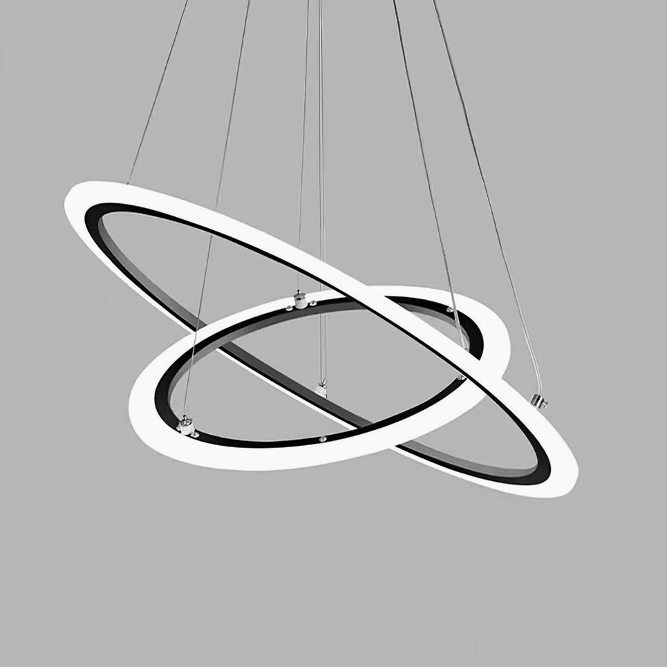 Two-tier circular ring LED chandelier with 40cm and 60cm diameter rings in modern black finish