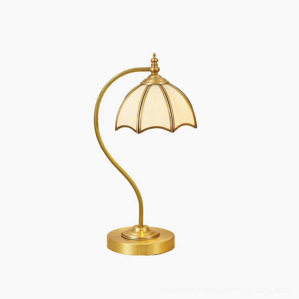Compact and standard sizes of brass umbrella table lamps available for different spaces