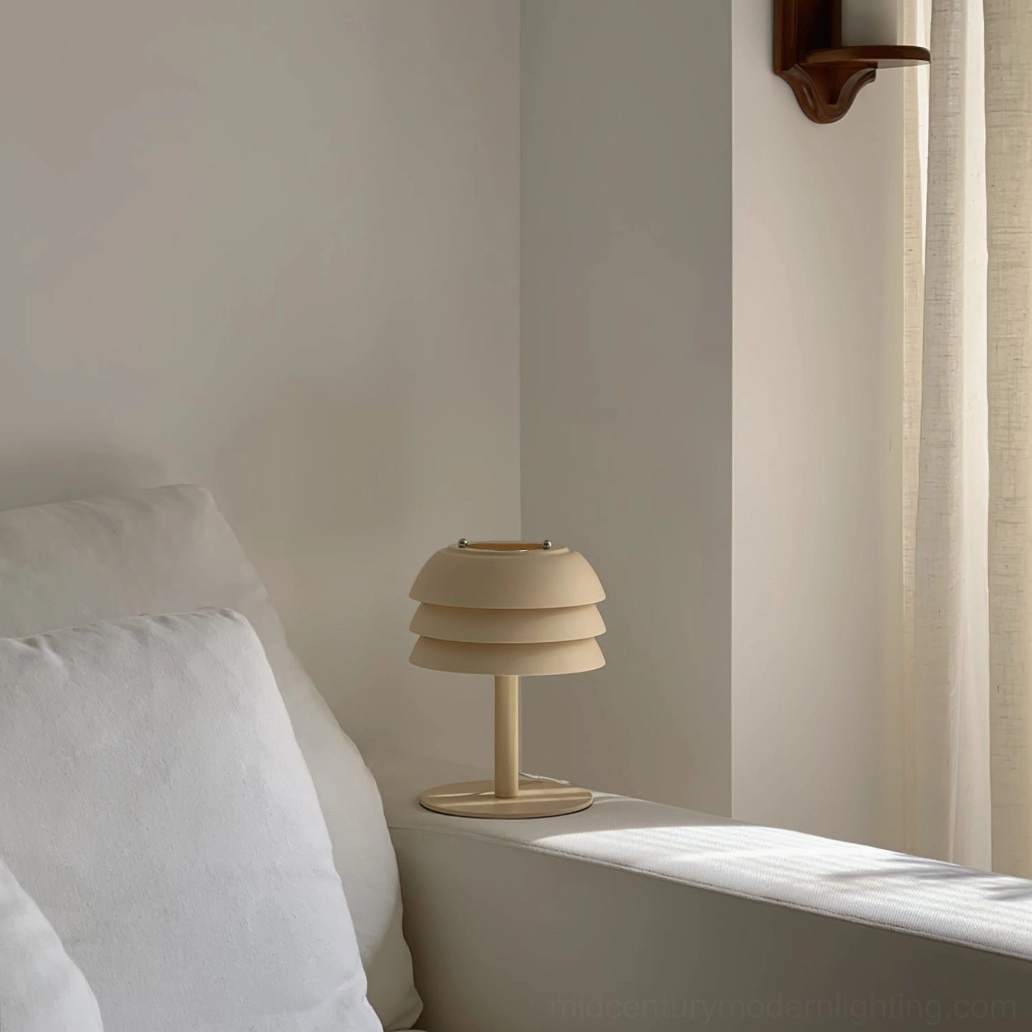 Valencia table lamp with LED bulb option, energy-efficient modern lighting, tiered cream metal design