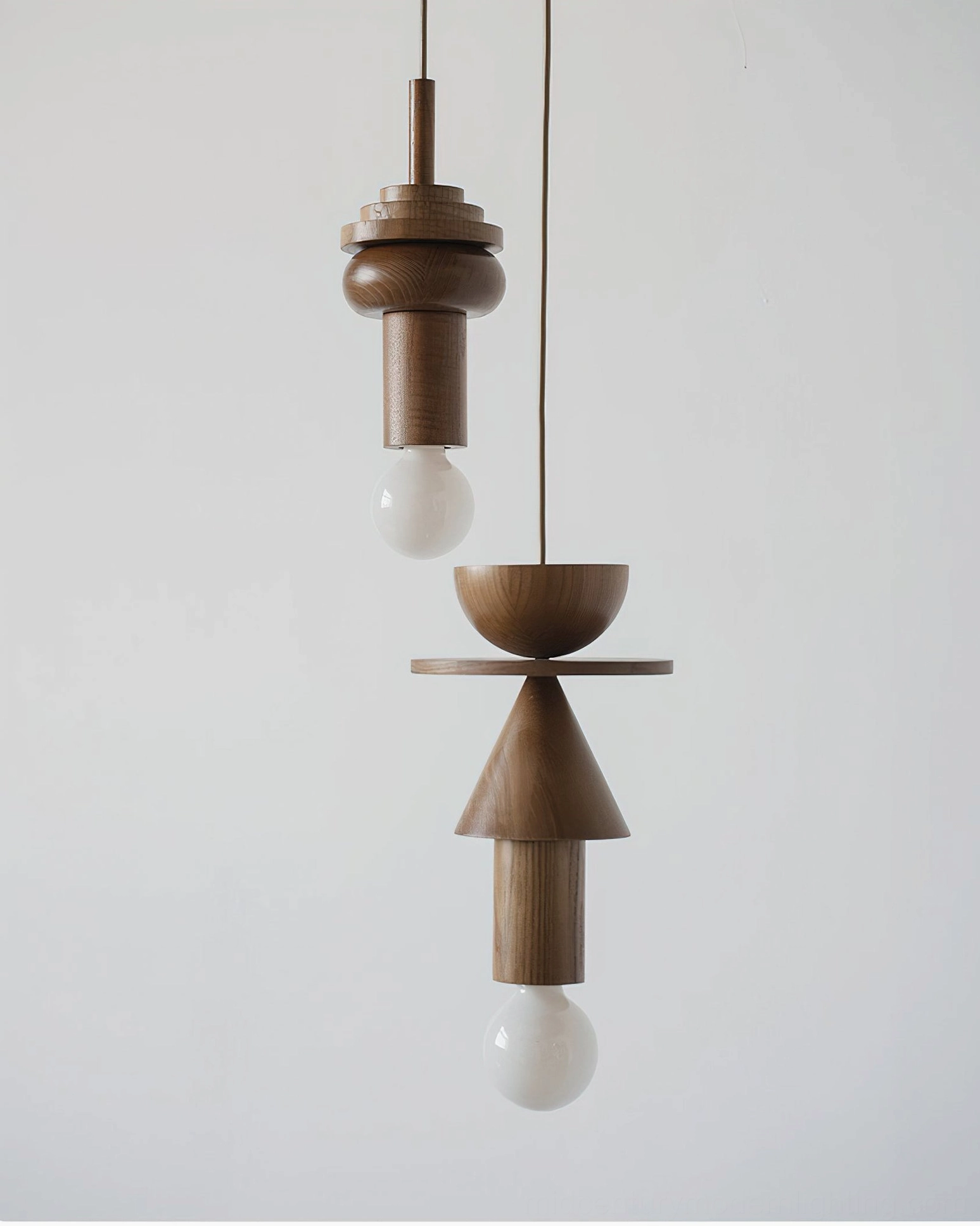 Vanya geometric pendant light natural wood grain walnut finish material closeup