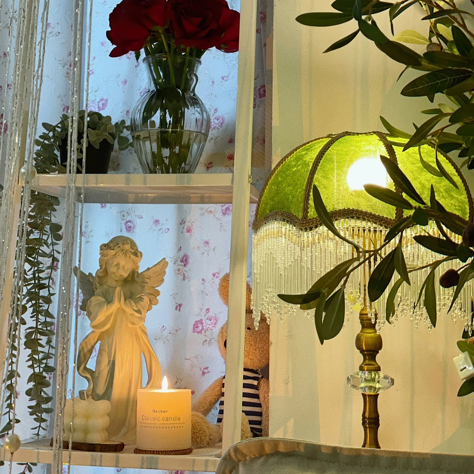 Table lamp comparison - multiple finishes of velvet fringe lamps with crystal bases