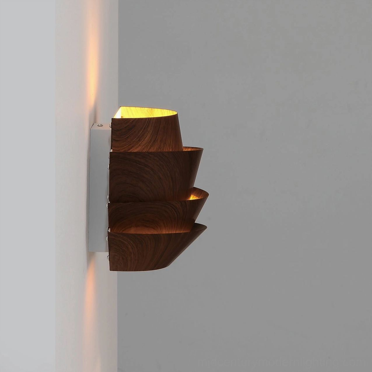 Veneer modern wall lamp installed hallway showing ambient lighting upward downward glow distribution