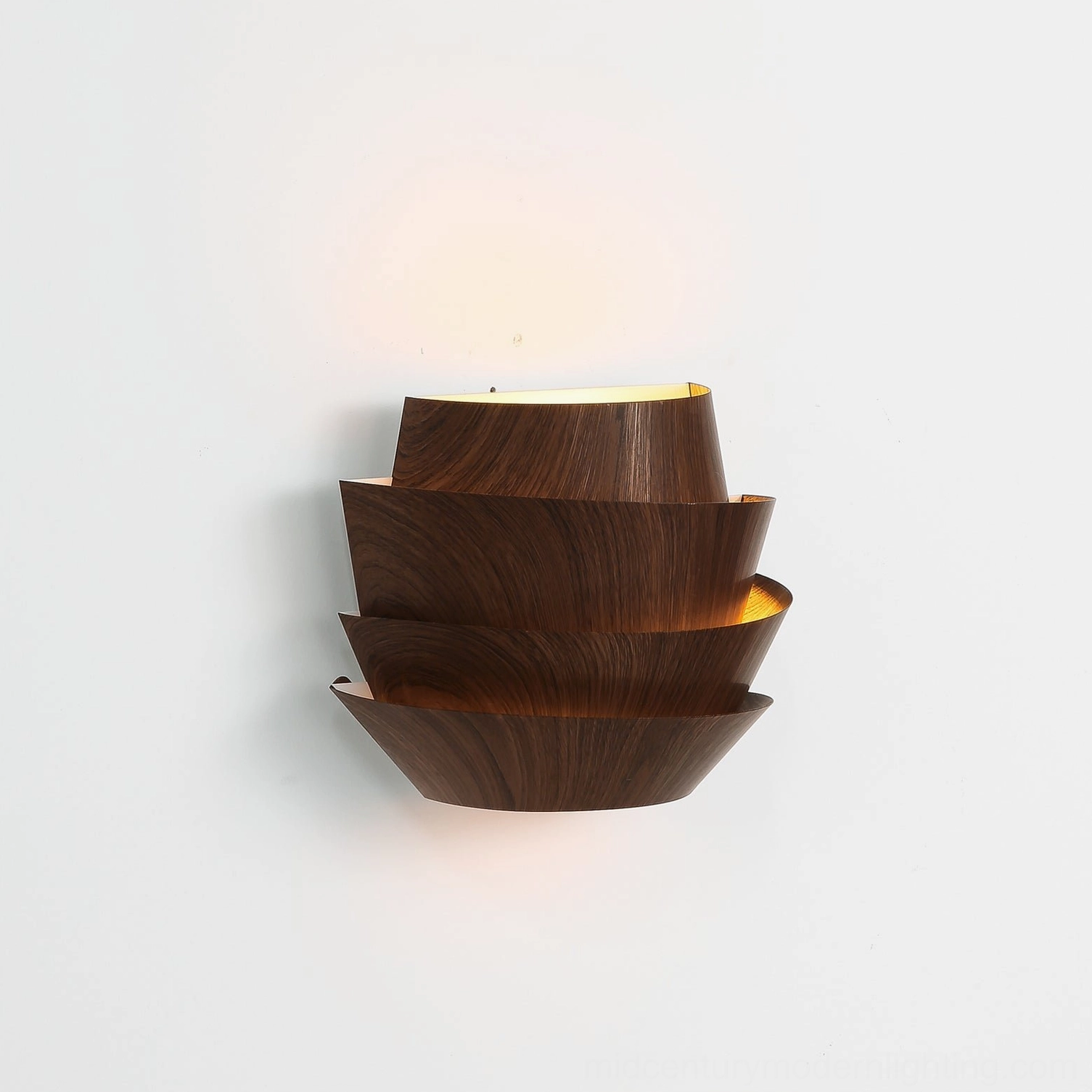 Veneer layered wall lamp close-up texture shot walnut wood grain metal finish finish quality