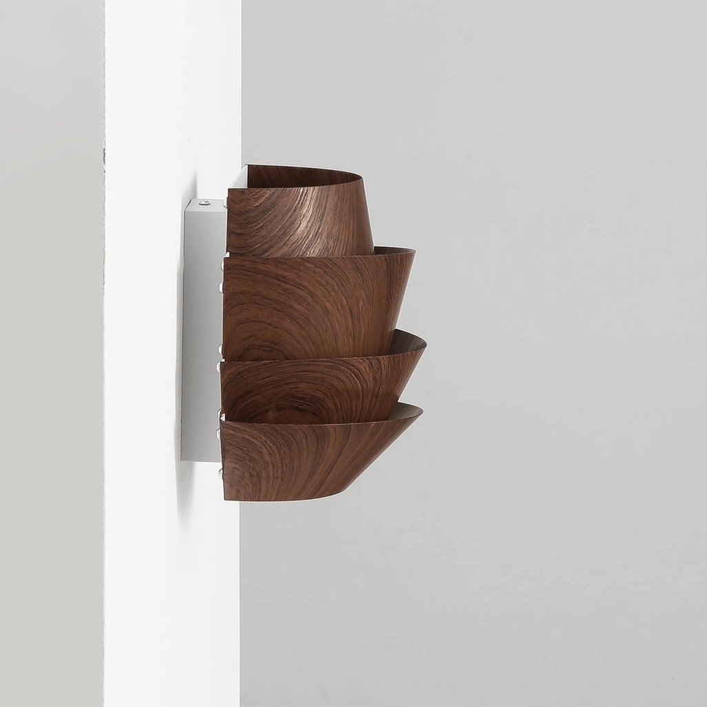Veneer wood grain metal wall lamp accent lighting mid-century modern interior design context