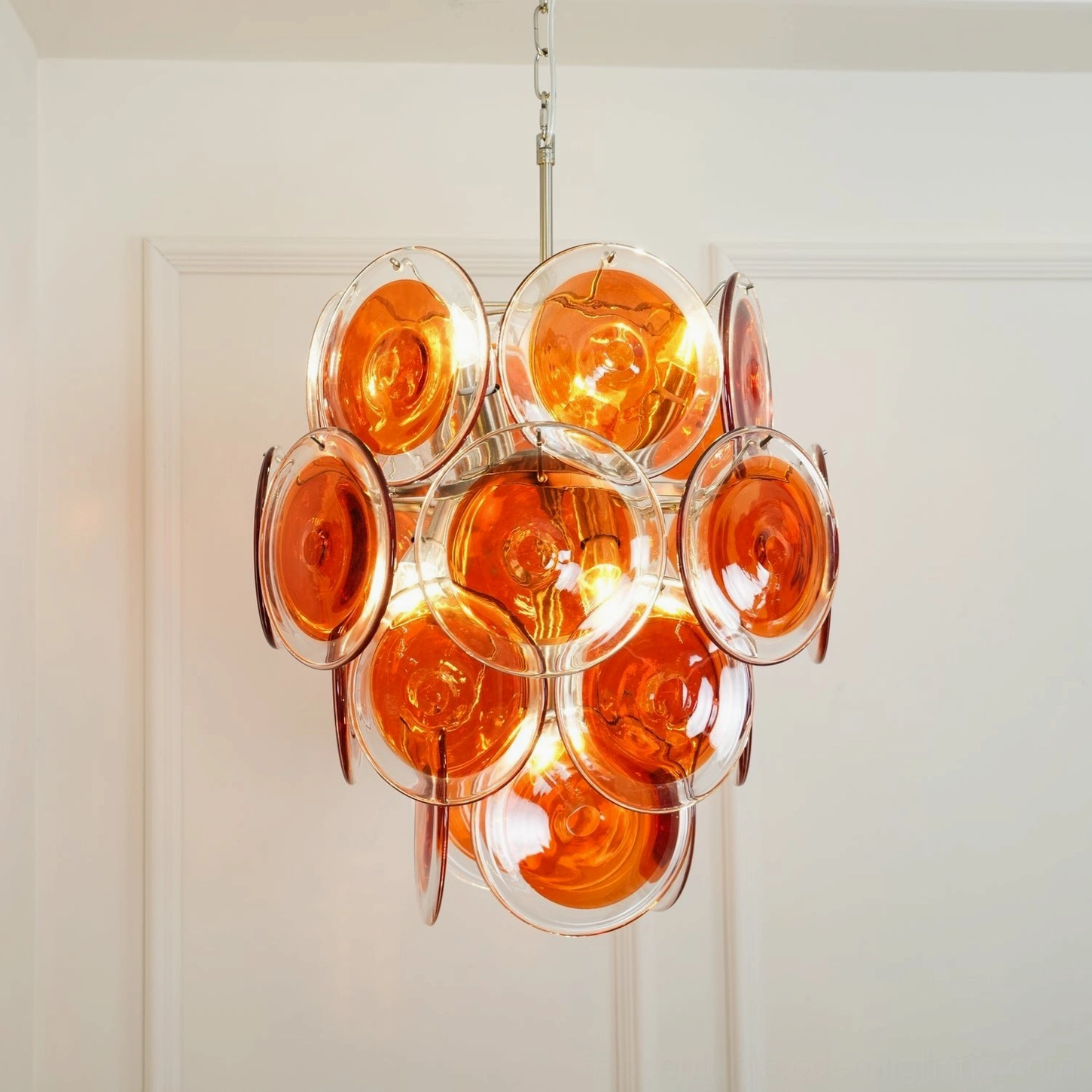 Venetian Murano glass orange disc chandelier artisanal craftsmanship design