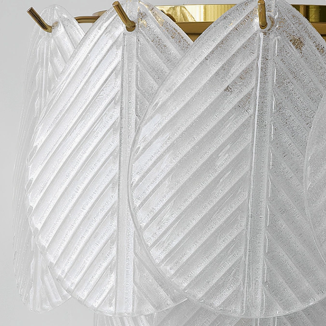 Verbier frosted glass leaf shade detail clear ribbed texture polished gold fixtures