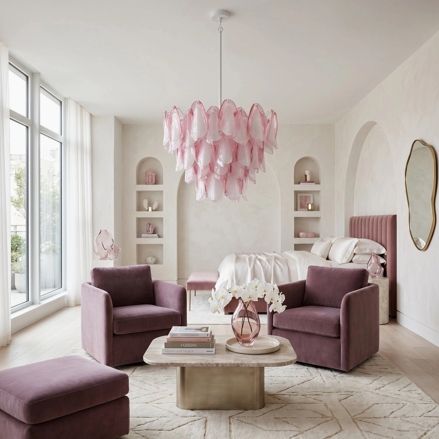 Large Verona pink chandelier 100cm diameter grand foyer two-story ceiling, artistic Murano glass sculpture