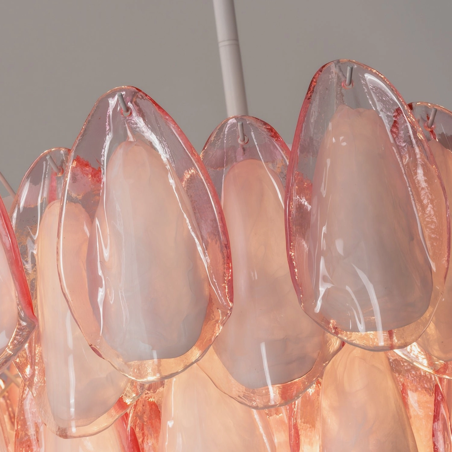 Verona Murano glass chandelier boutique hotel suite, elegant pink petal design luxury hospitality lighting