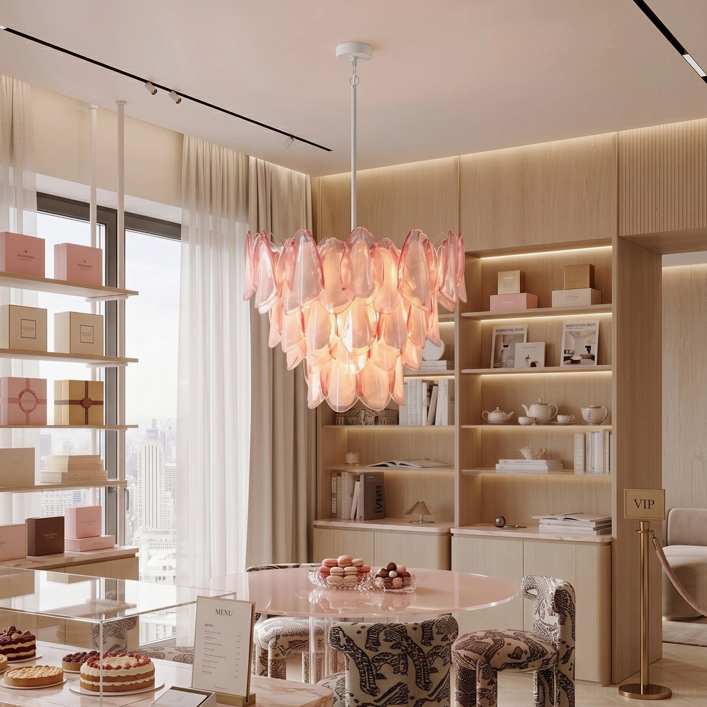 Verona chandelier romantic bedroom ambiance soft blush pink glass petals creating warm intimate lighting