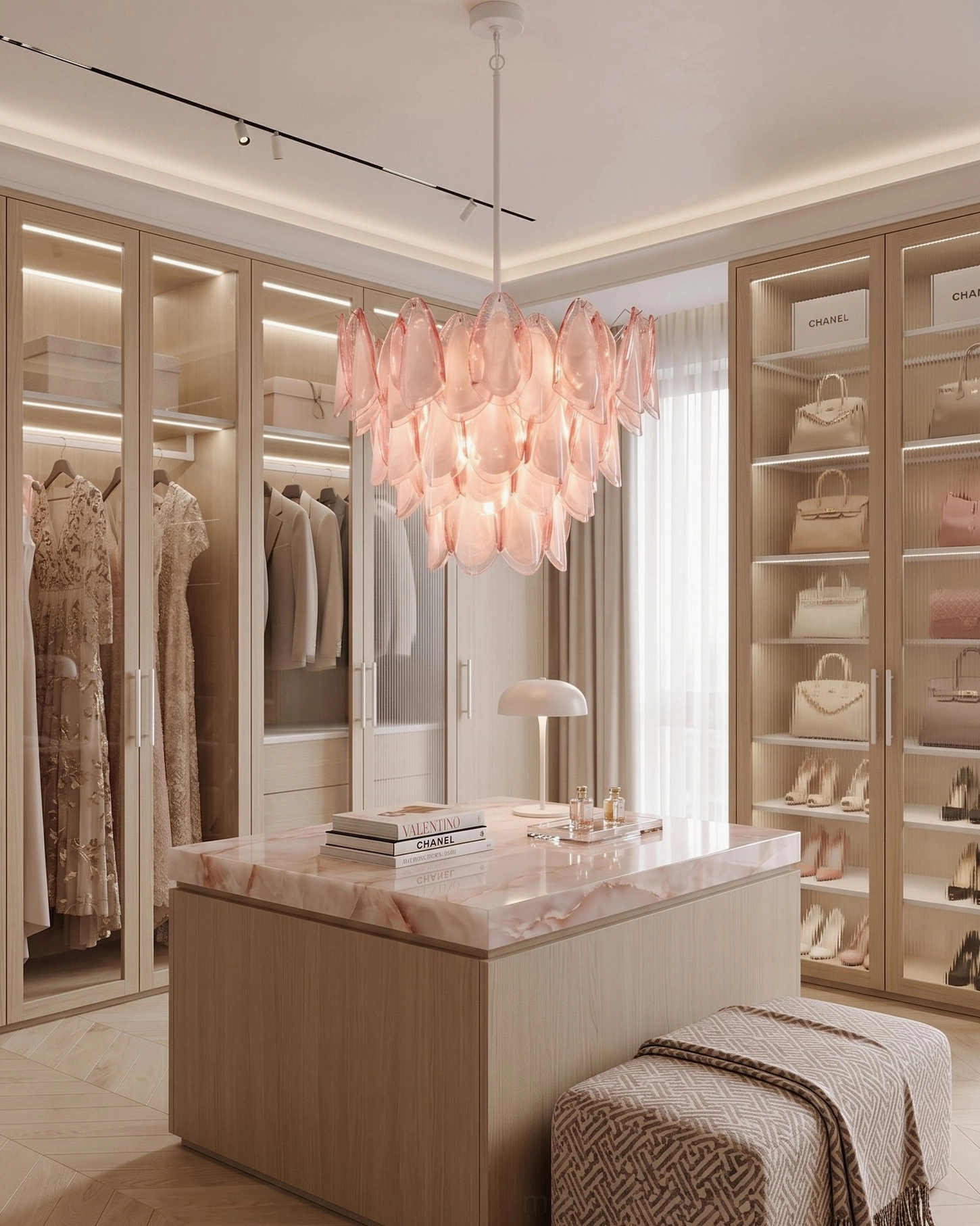 Verona pink Murano glass chandelier jewelry-like design luxury statement piece ceiling fixture, hand-blown artistry