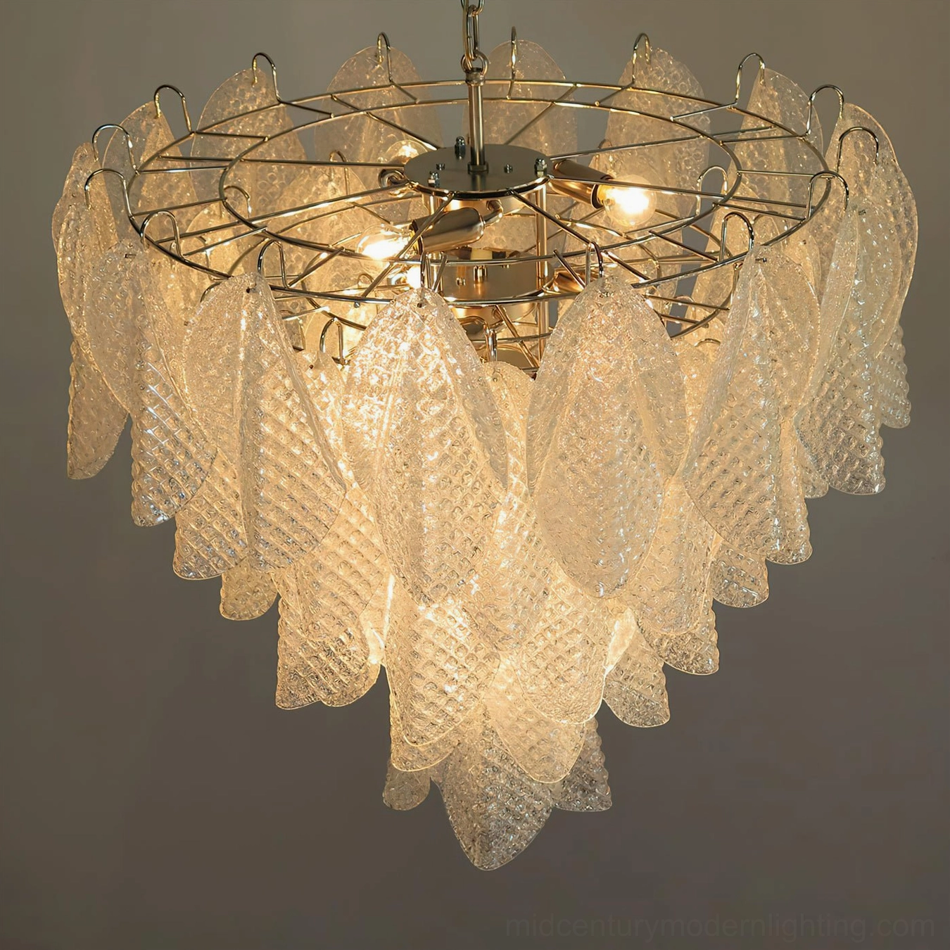 Vianna murano-style ripple glass chandelier side view showcasing glass texture and metal frame construction