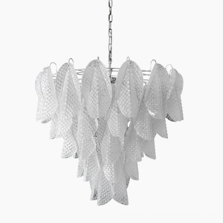 Complete Vianna ripple glass chandelier product shot clear and nickel finish on white background