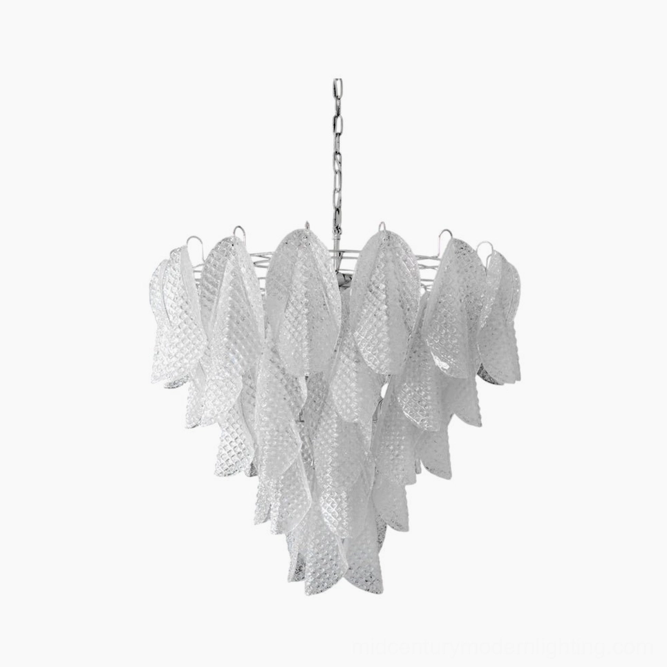 Vianna Ripple Glass Chandelier overhead studio view showcasing tiered frosted glass petals and metal hanging frame