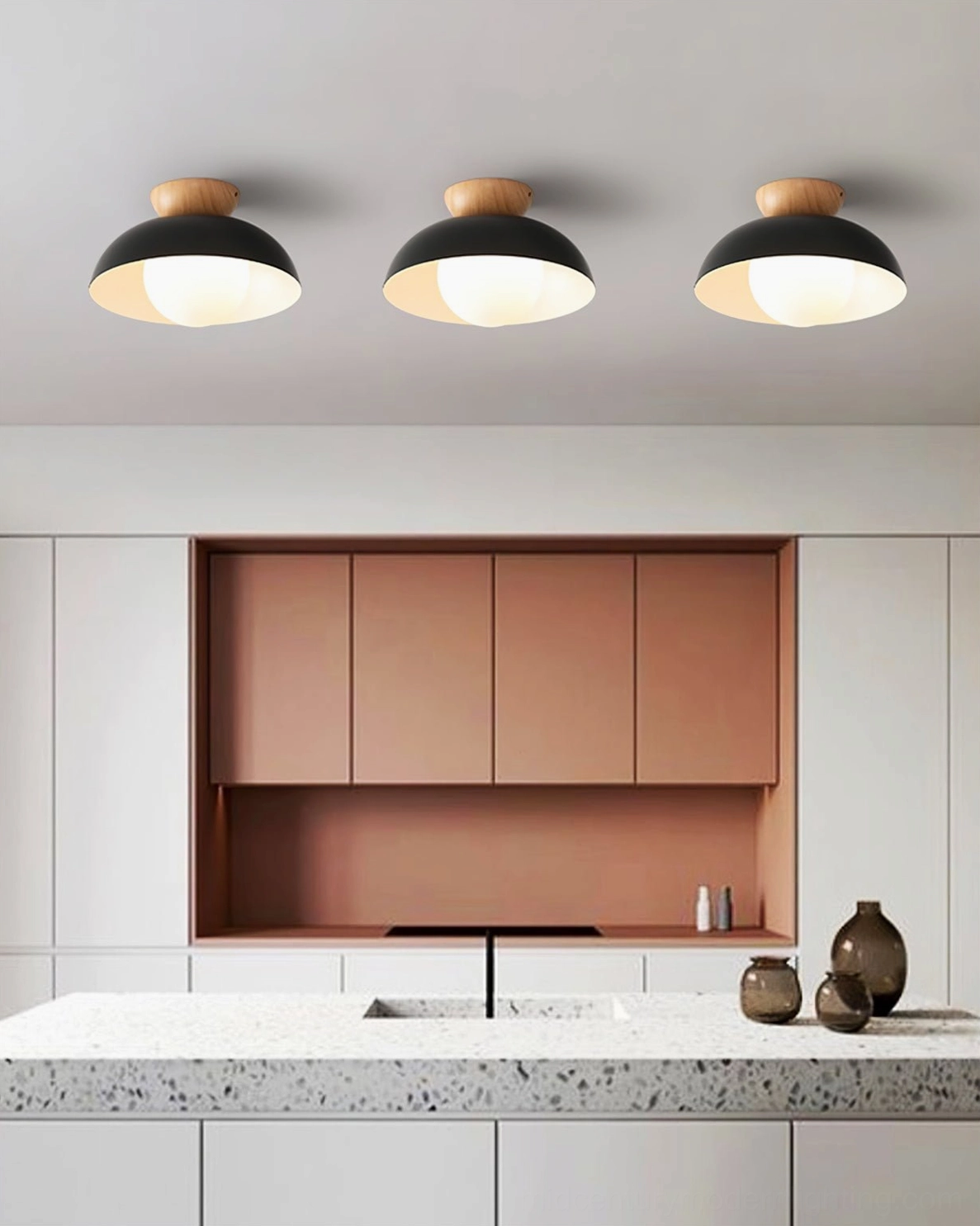 Volo mid-century modern ceiling fixture - sculptural geometry and clean lines detail view