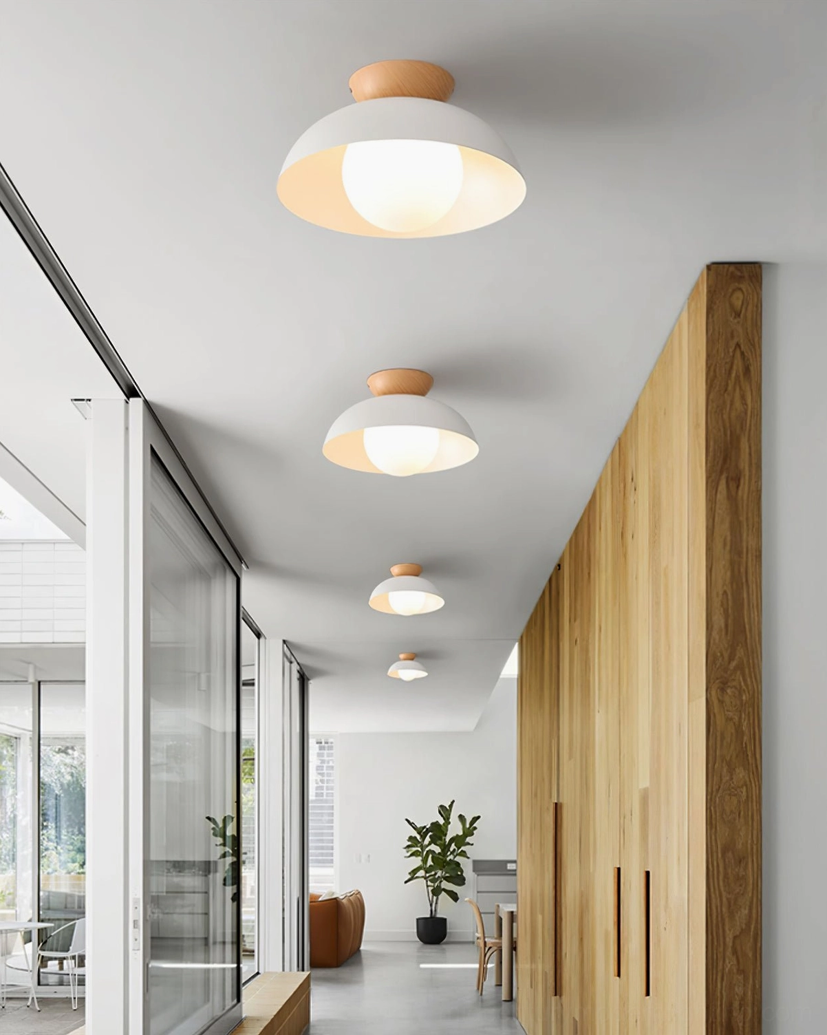 Volo sculptural ceiling lamp installed in modern hallway - minimalist Nordic interior design