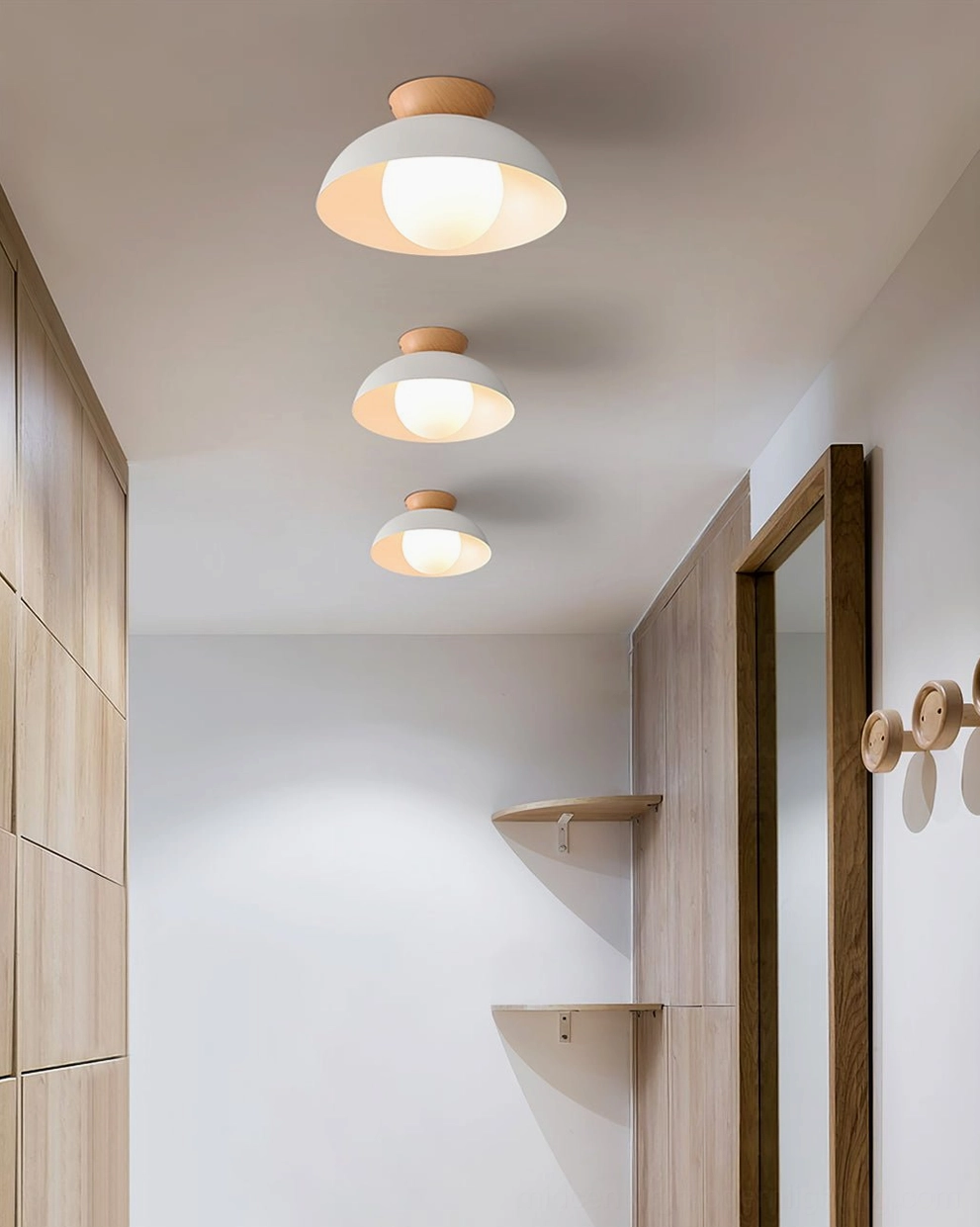 Multiple Volo ceiling lamps in corridor - rhythmic sculptural arrangement, Scandinavian home office