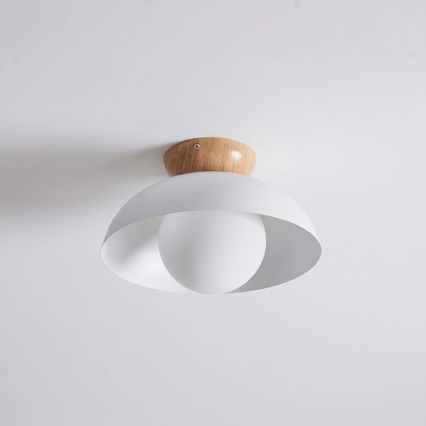 Volo woodgrain ceiling lamp - warm mid-century modern aesthetic, natural wood tones