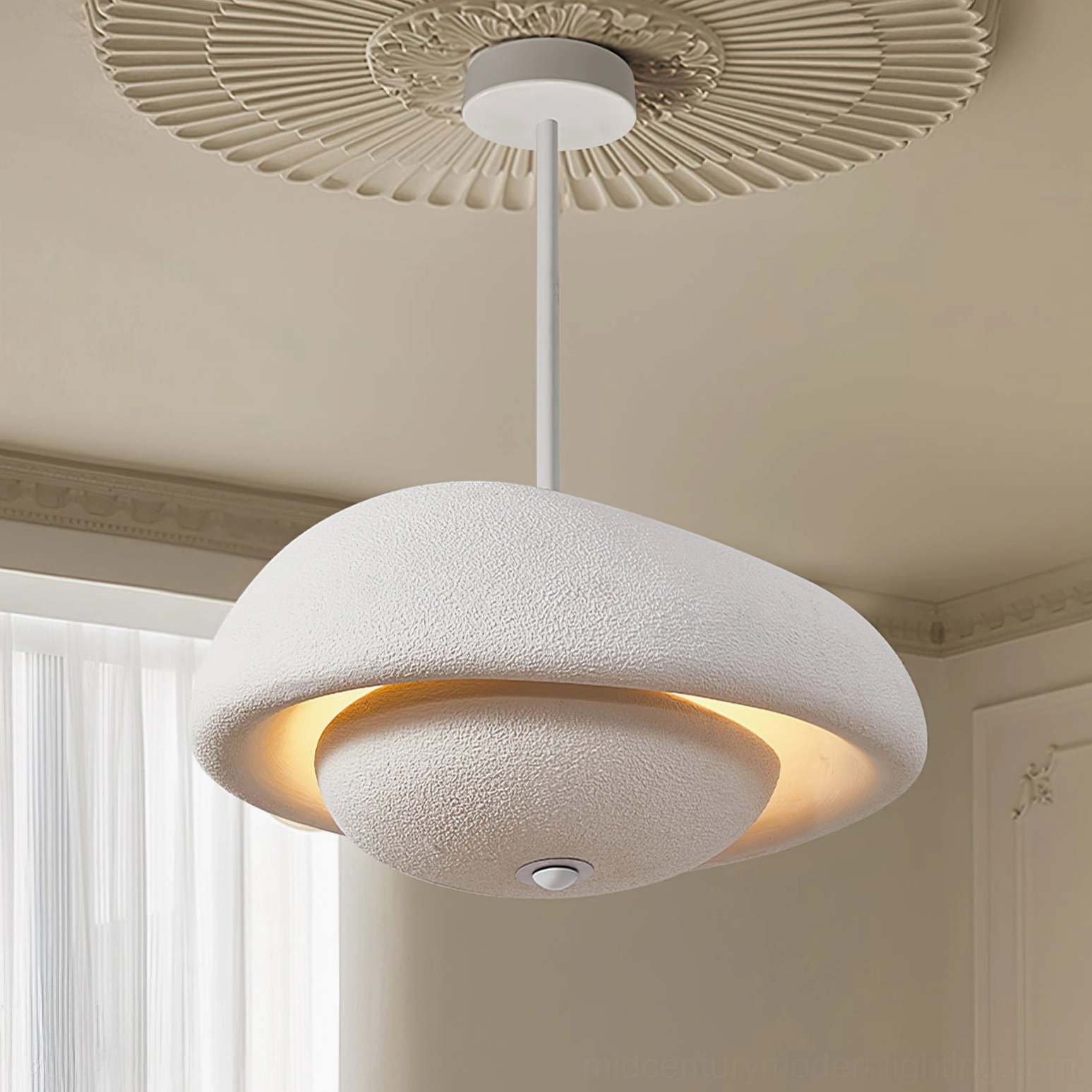 Matte finish wabi-sabi pendant lamp showcasing imperfect natural form and artistic design philosophy