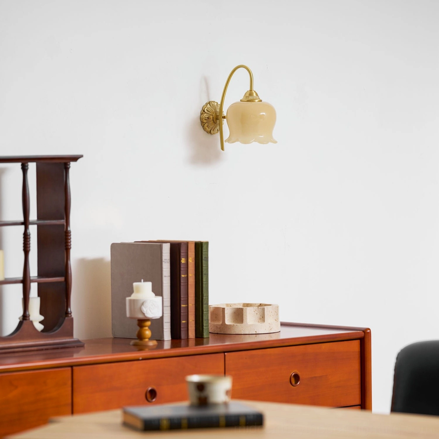 Modern lily of the valley wall sconce close-up detail showing flower-shaped frosted glass design
