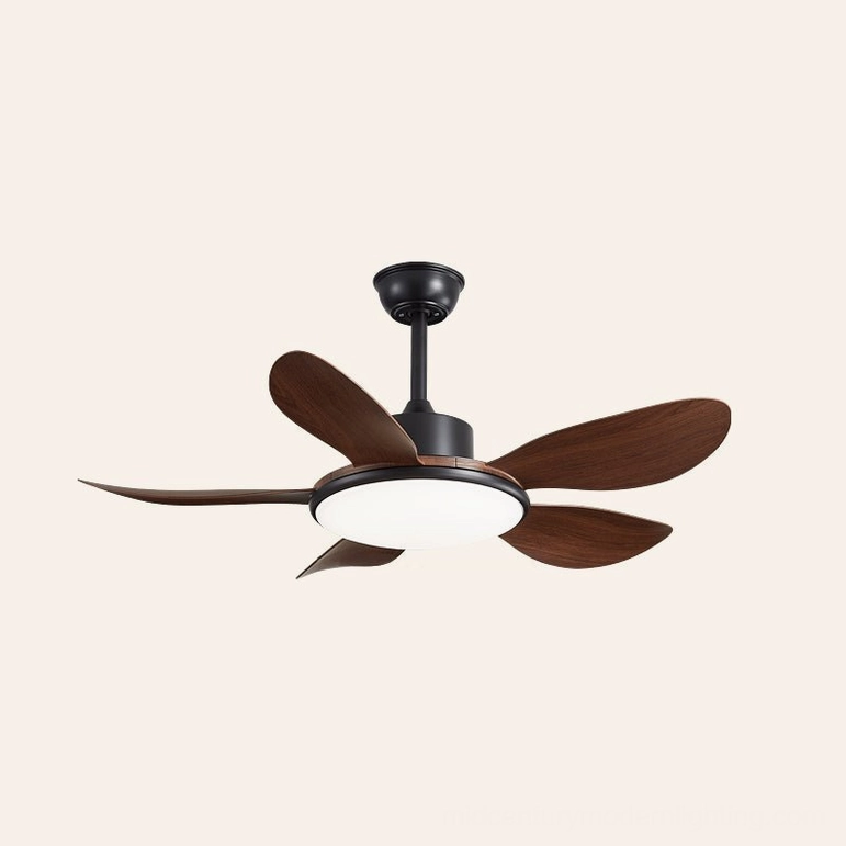 Organic modern ceiling fan light - walnut and black finish combination in sophisticated interior setting