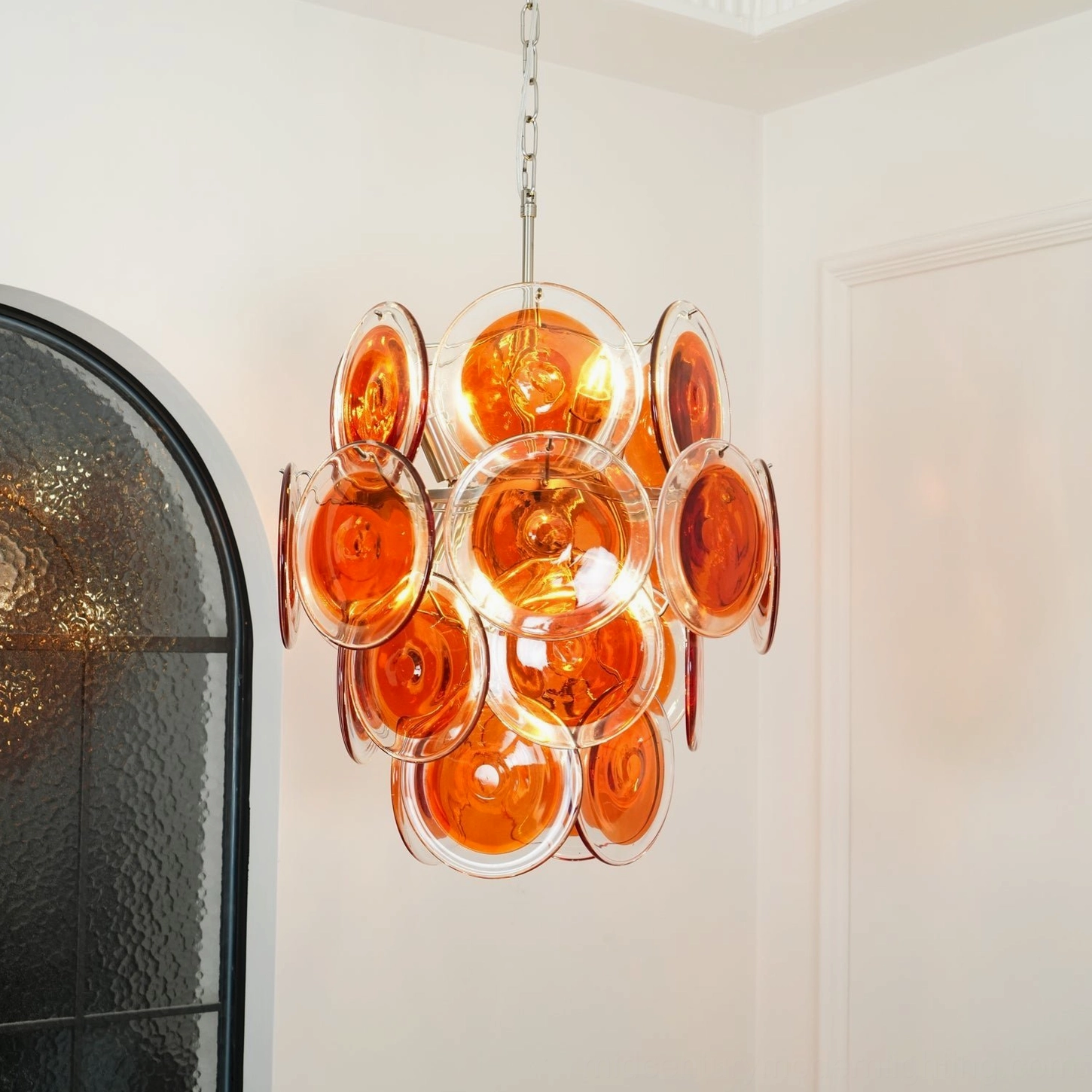Warm amber Murano disc chandelier decorative mid-century modern ceiling light