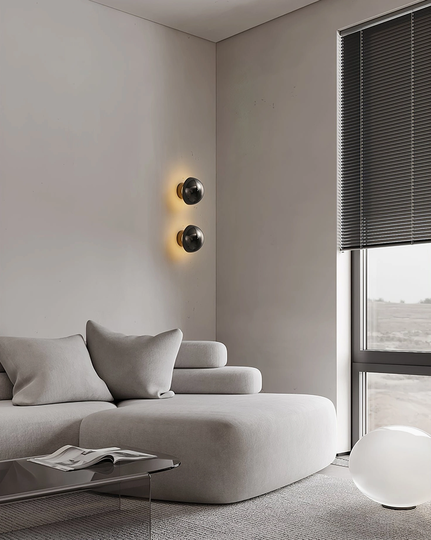 Warm ambient sphere wall sconce installed for bedroom accent lighting design
