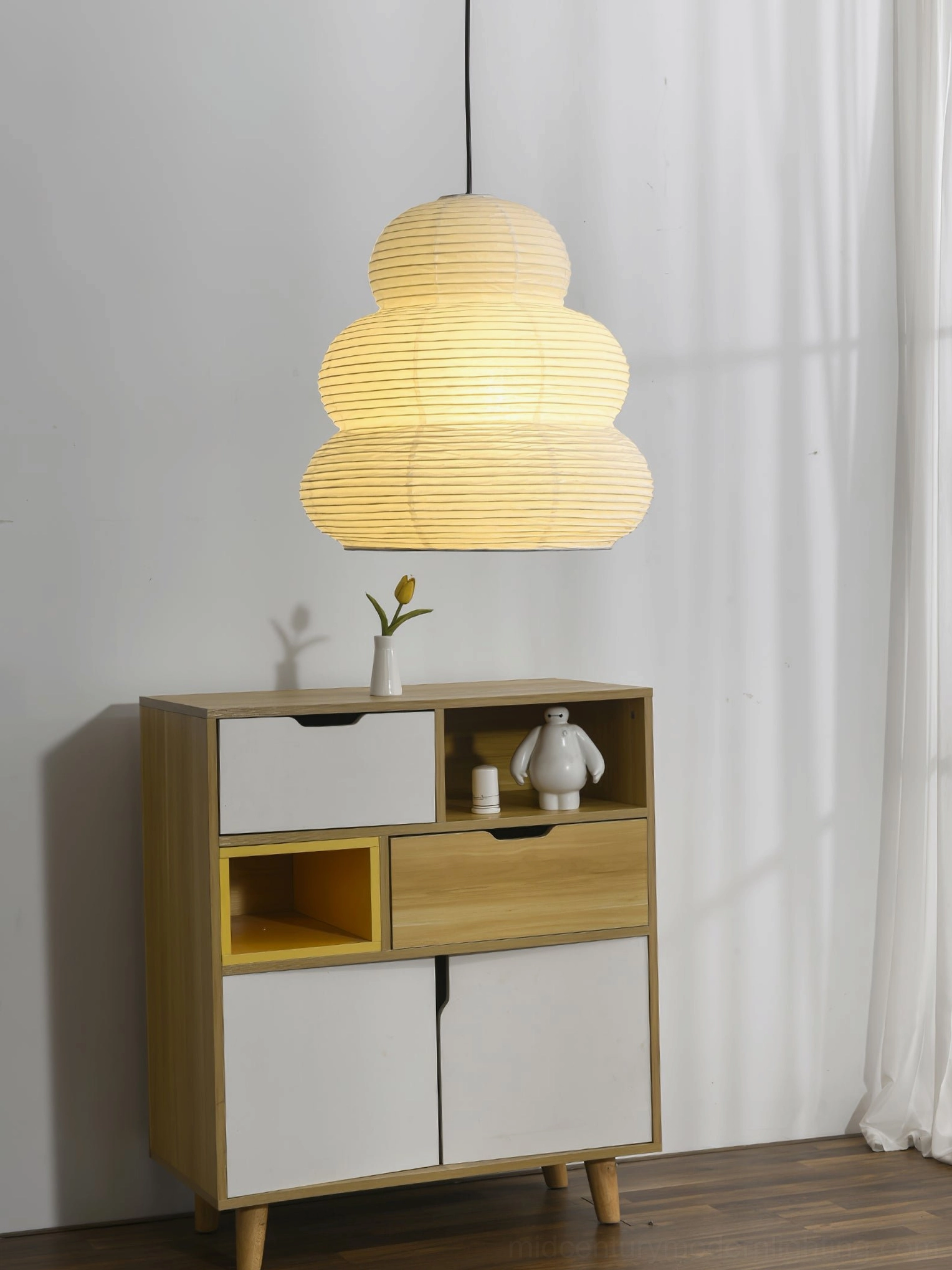 Washi 24N mulberry paper pendant light architectural detail showing frame and suspension system