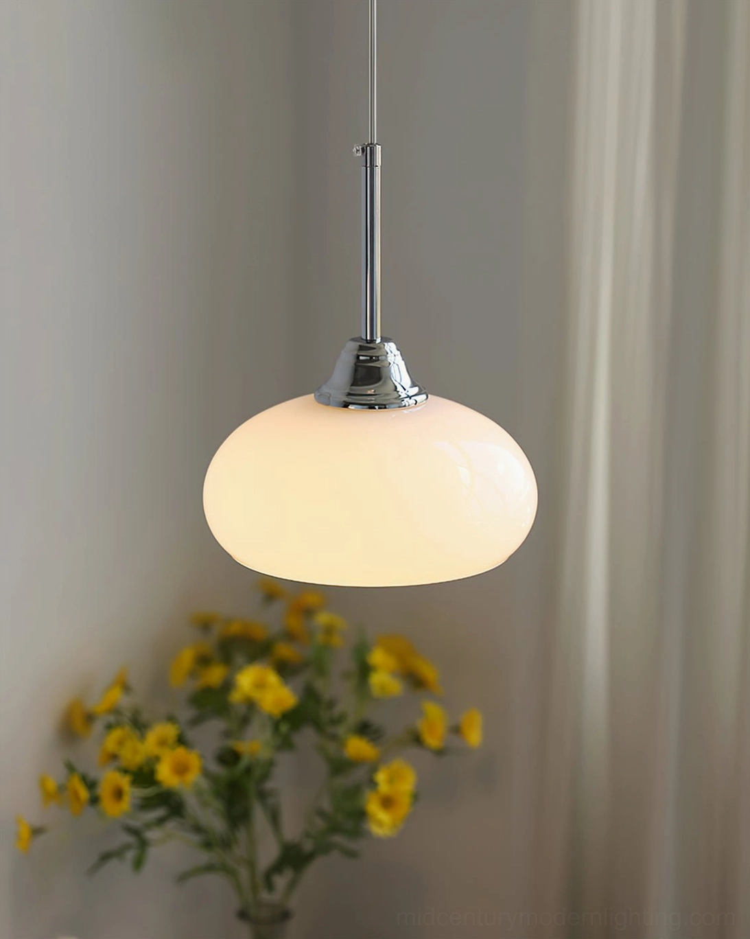White Bell Pendant Light installed in contemporary home showing scale and pendant height placement