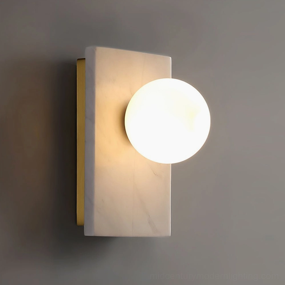 White marble Lan wall sconce full product view showing neutral luxury finish suitable for modern interiors