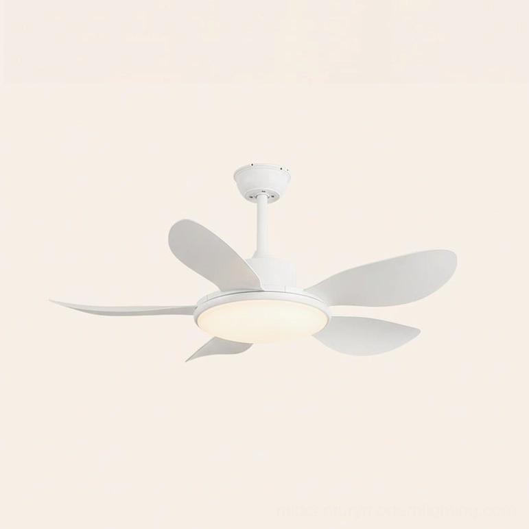 White contemporary ceiling fan with integrated LED - clean minimalist design for Scandinavian interiors
