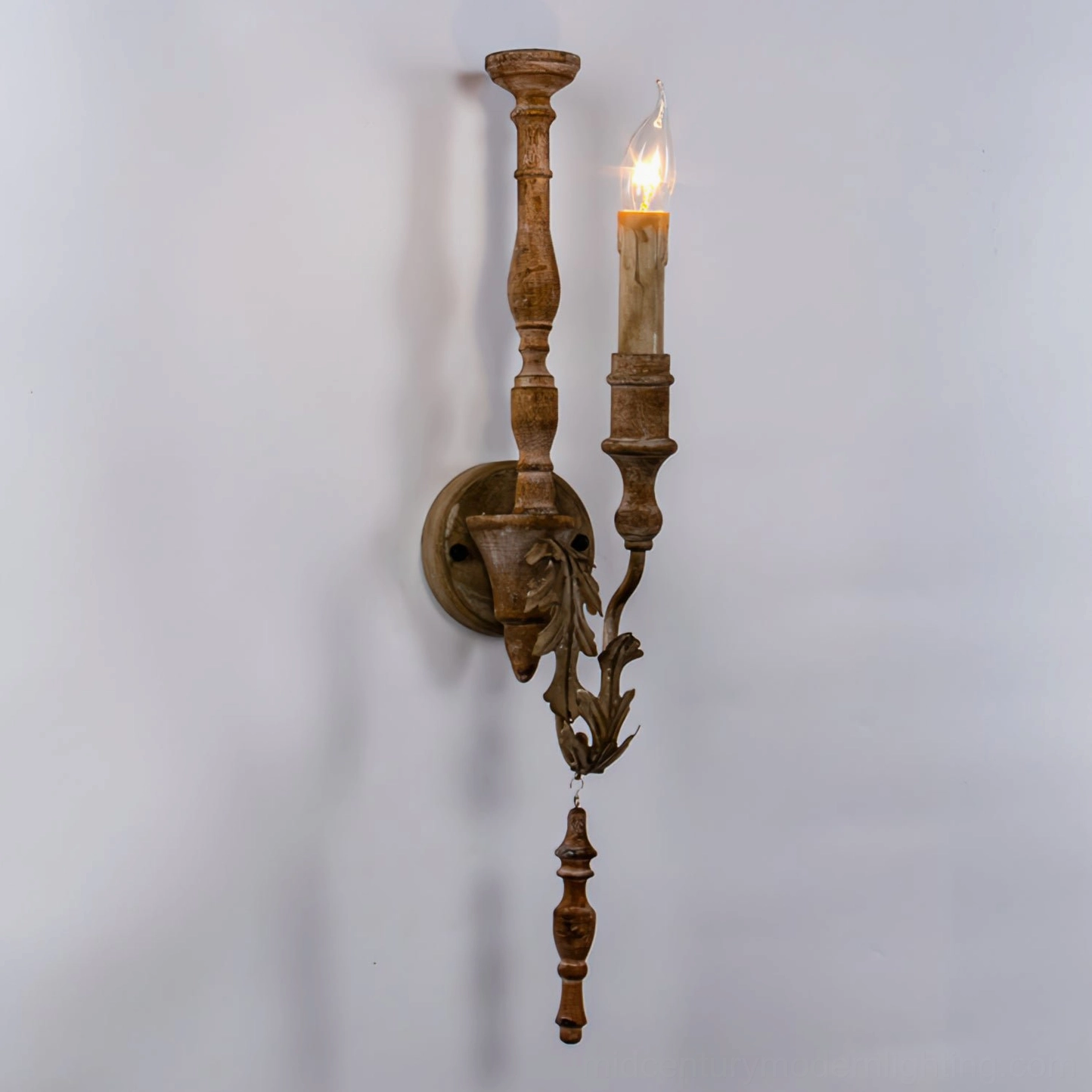 Whitey candlestick wall sconce mid-century modern design with authentic distressed patina