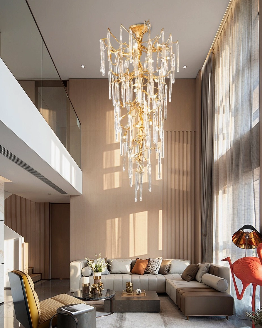 Willow Glass Chandelier hand-cast brass branches close-up, sculptural form and craftsmanship detail
