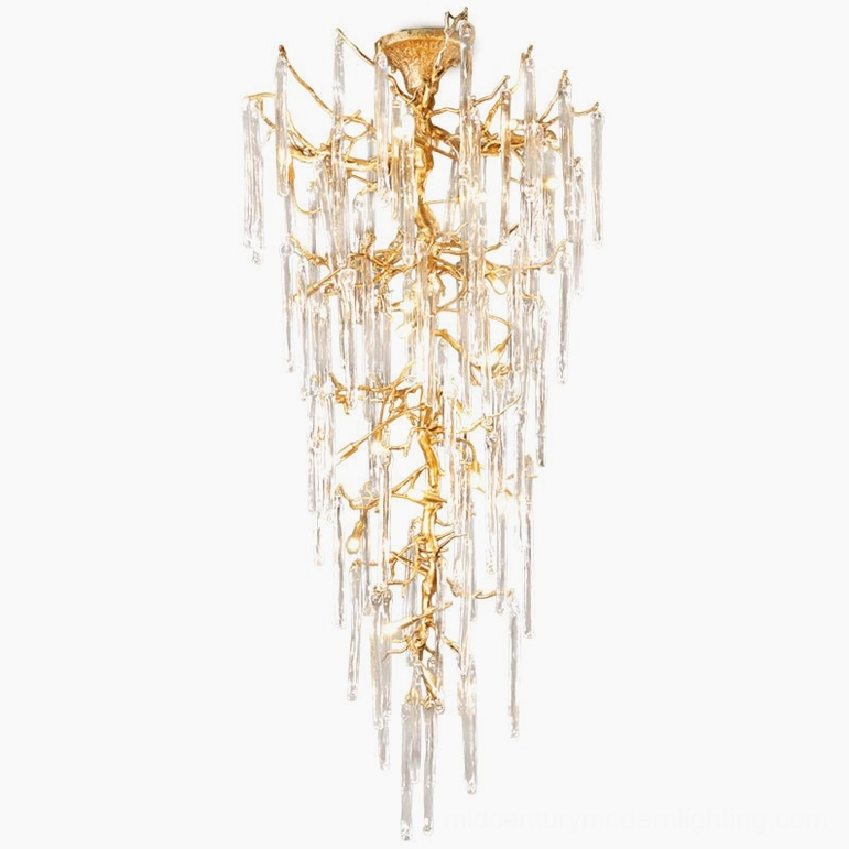 Willow Glass Chandelier grand 98.4 inch tall version, architectural glass and brass modern chandelier
