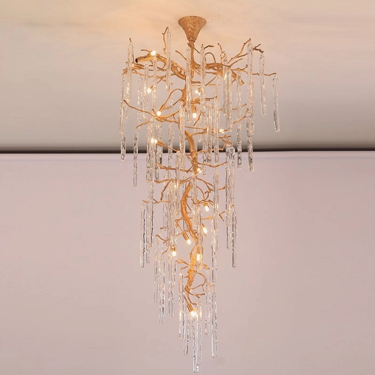Willow Glass Chandelier petite 70.9 inch version, dining room brass chandelier modern design