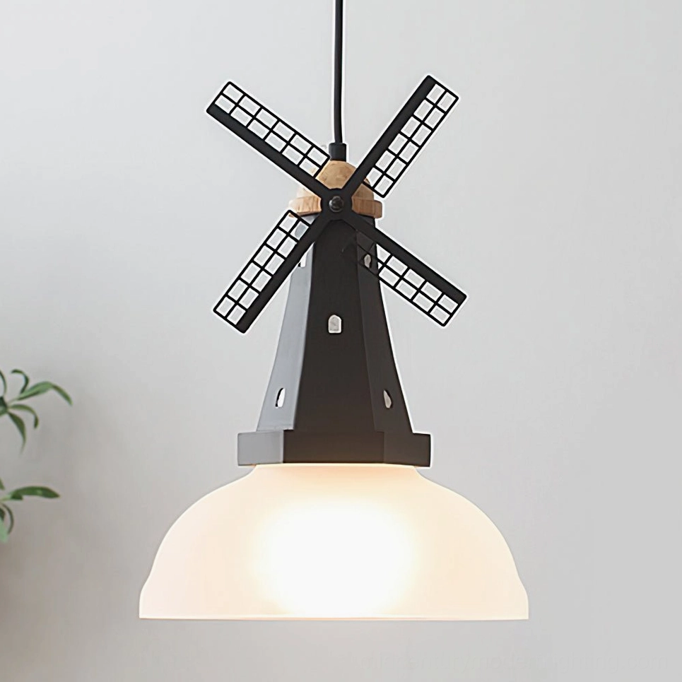 Windmill pendant light black and white lampshade variant in modern interior composition