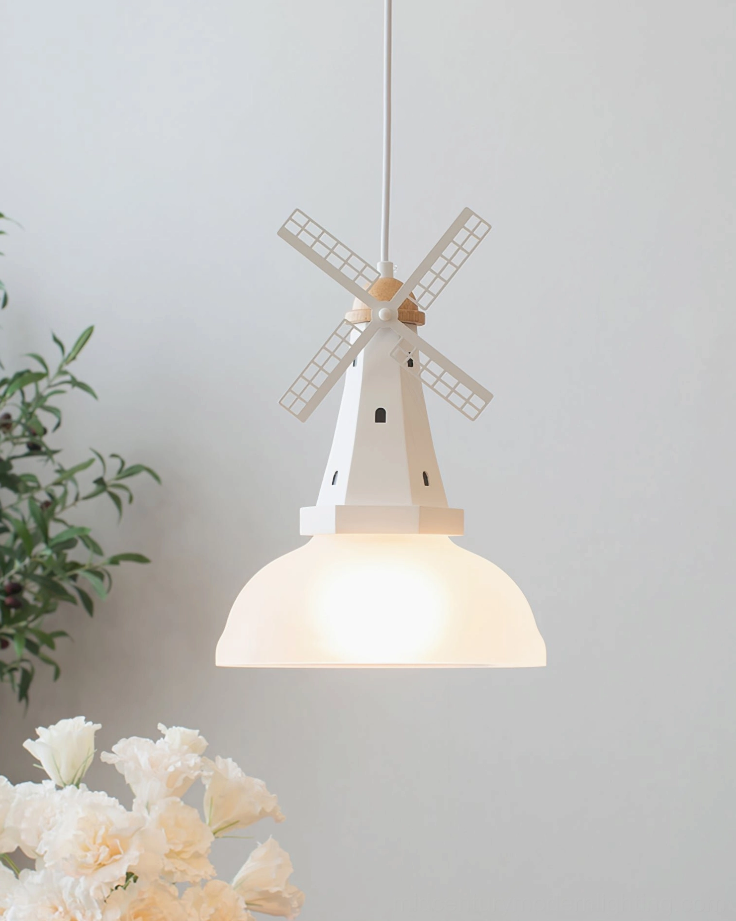 Windmill pendant light architectural detail showing geometric blade construction and frame precision