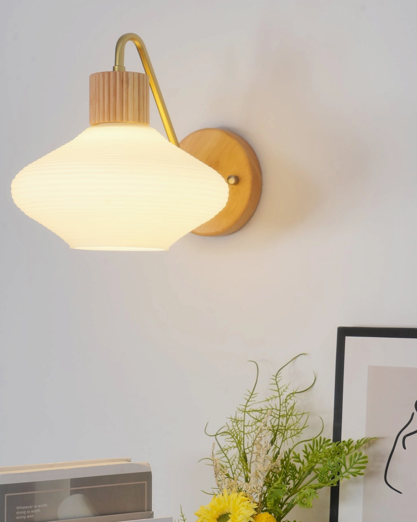 Wohlert frosted ribbed glass shade wall lamp architectural detail