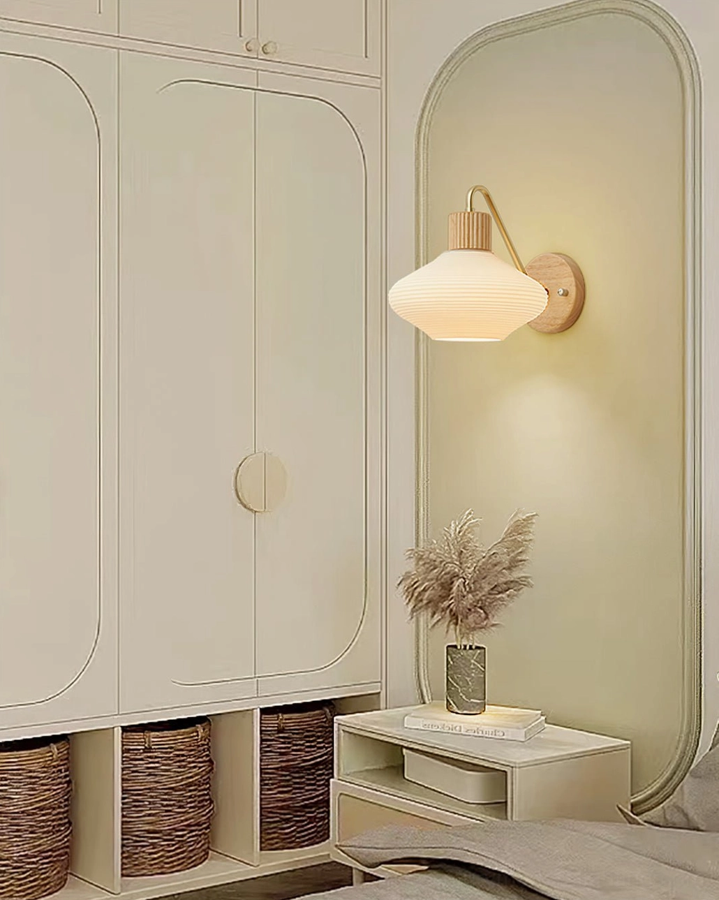Wohlert mid-century modern wall lamp in hallway or entryway setting