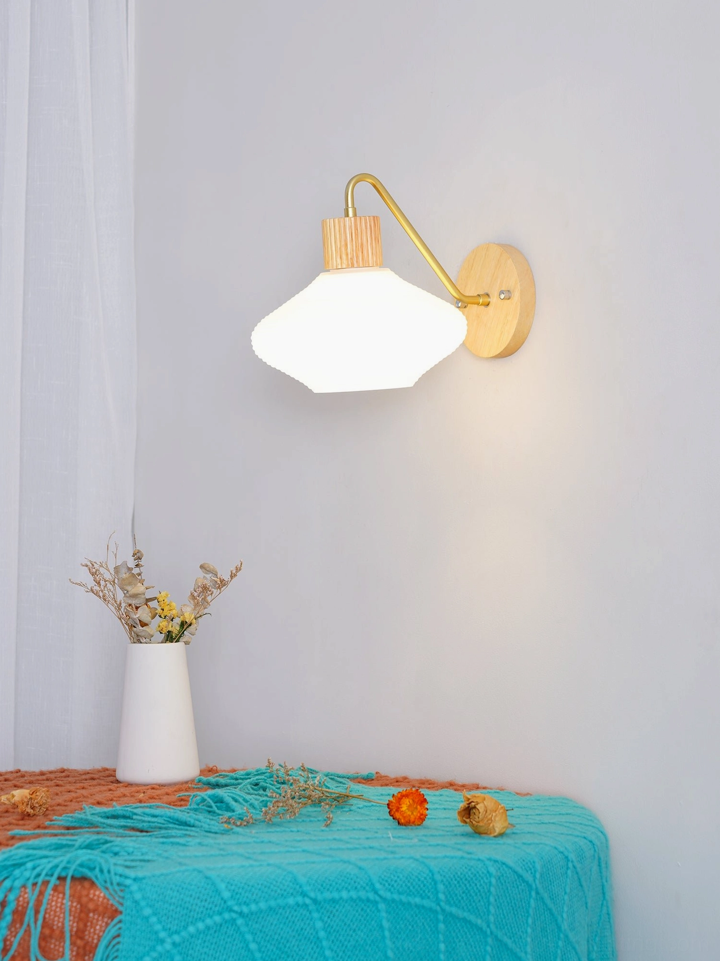 Wohlert Nordic wood and brass wall sconce in natural finish