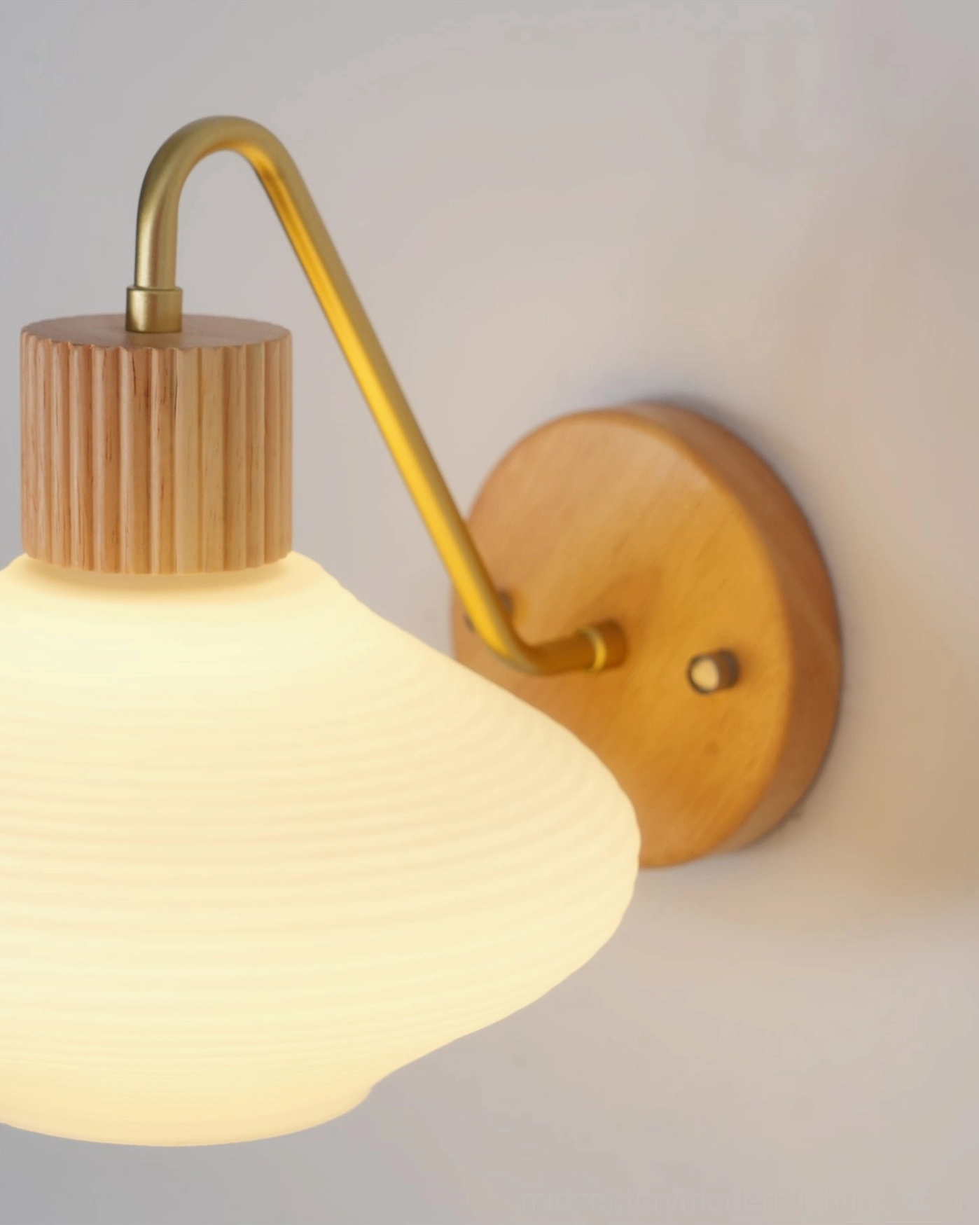 Wohlert wood collar and brass mounting hardware close-up side view detail