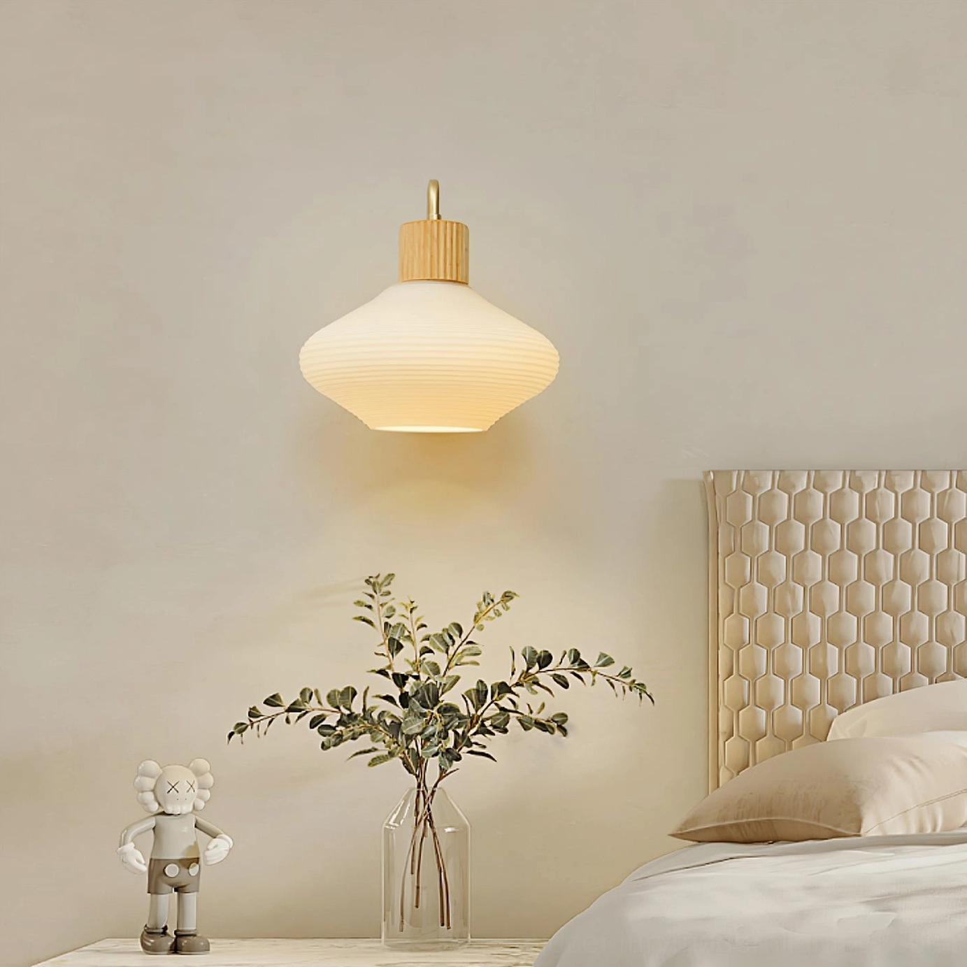 Wohlert wall lamp with wood collar and brass hardware assembly