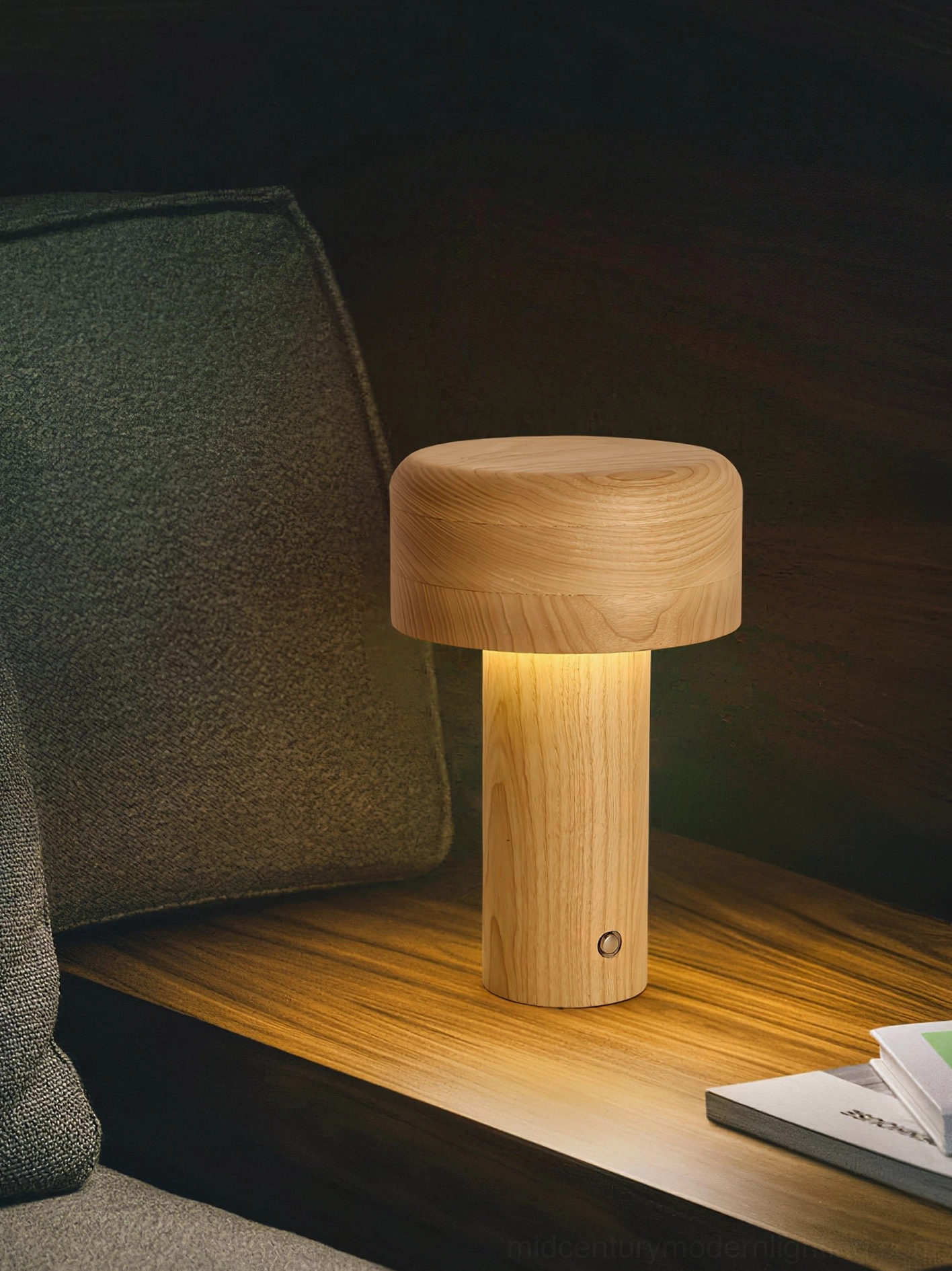 Wooden mushroom lamp rechargeable battery and USB charging cable included accessories