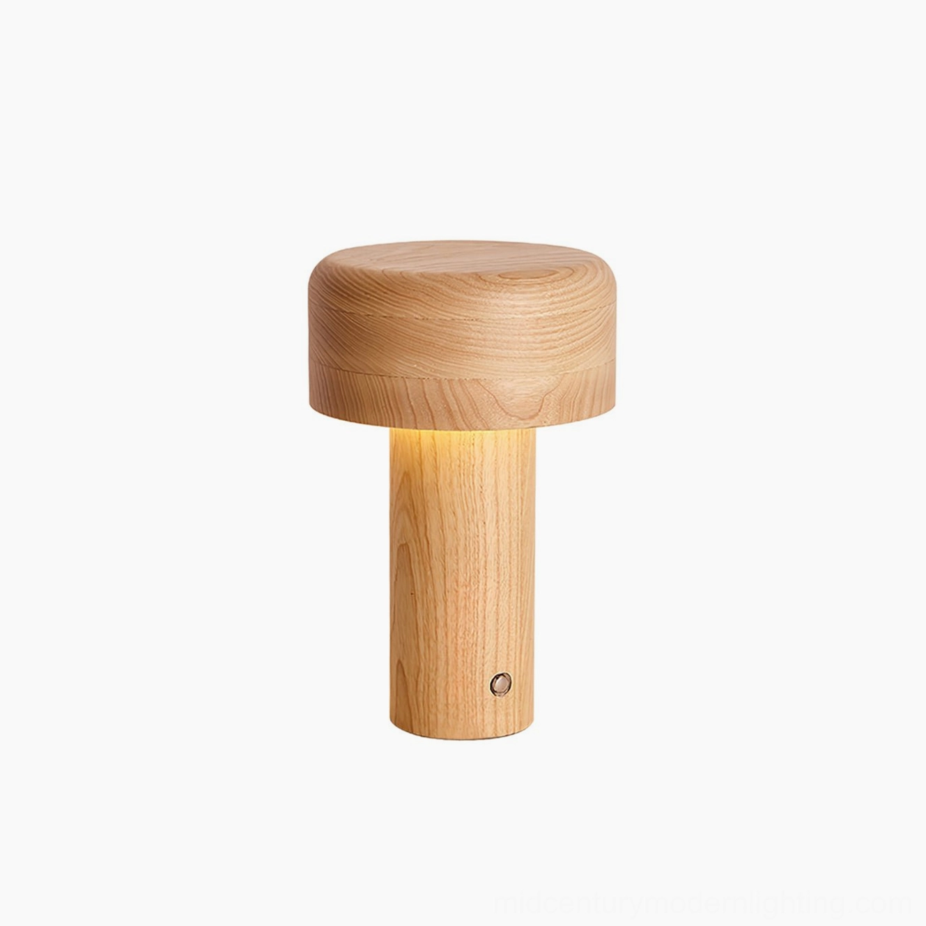 Ash wood mushroom table lamp compact size 4.9 inches tall perfect for bedside tables