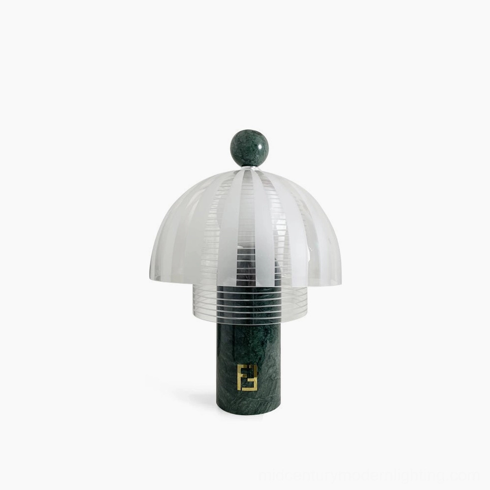 Yasuke green marble table lamp with frosted glass dome, front view isolated on white background