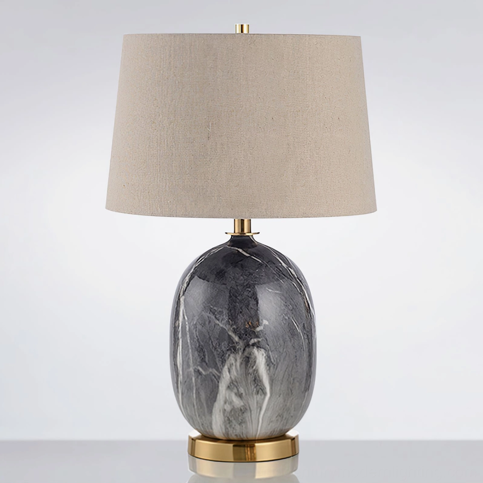 Black Yopal ceramic marble table lamp with brass base, modern industrial aesthetic