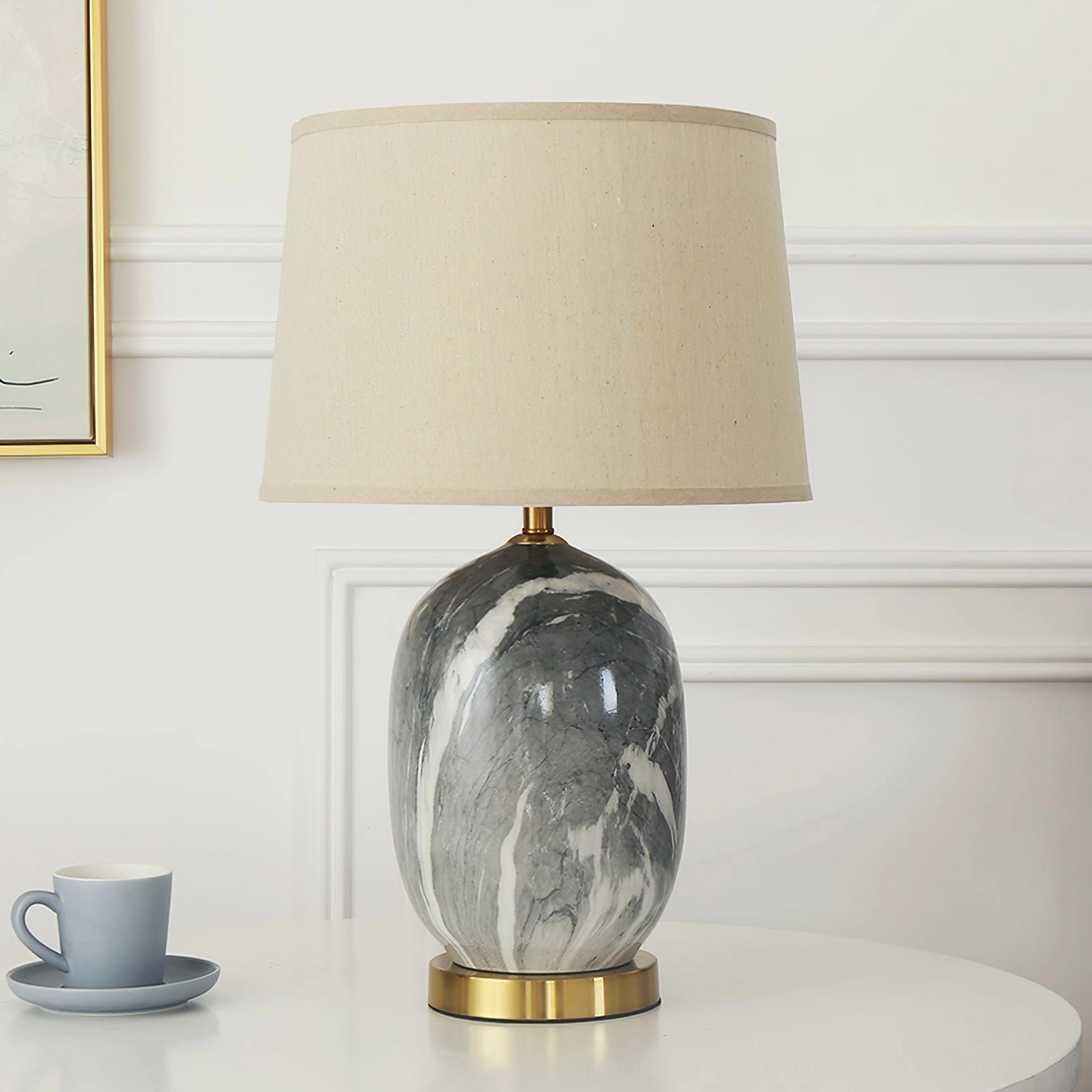 Yopal marble table lamp as sculptural art object in contemporary interior display